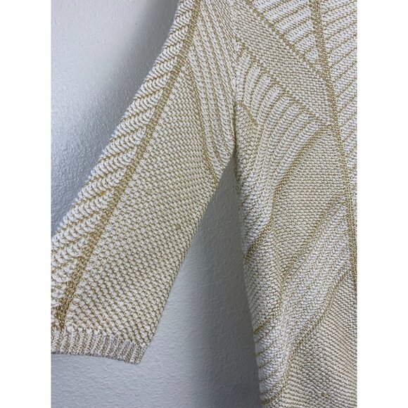Chico's Knit Top Womens size Medium Cream gold Metallic 3/4 Sleeve Event Party - Picture 11 of 11